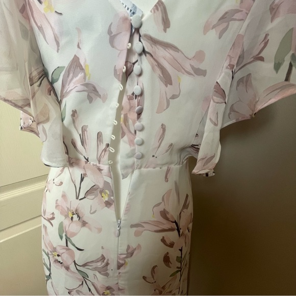 Warehouse Size 10 Frill Wrap Button Maxi Dress Floral Pink White Bridesmaid Chic - Picture 8 of 11